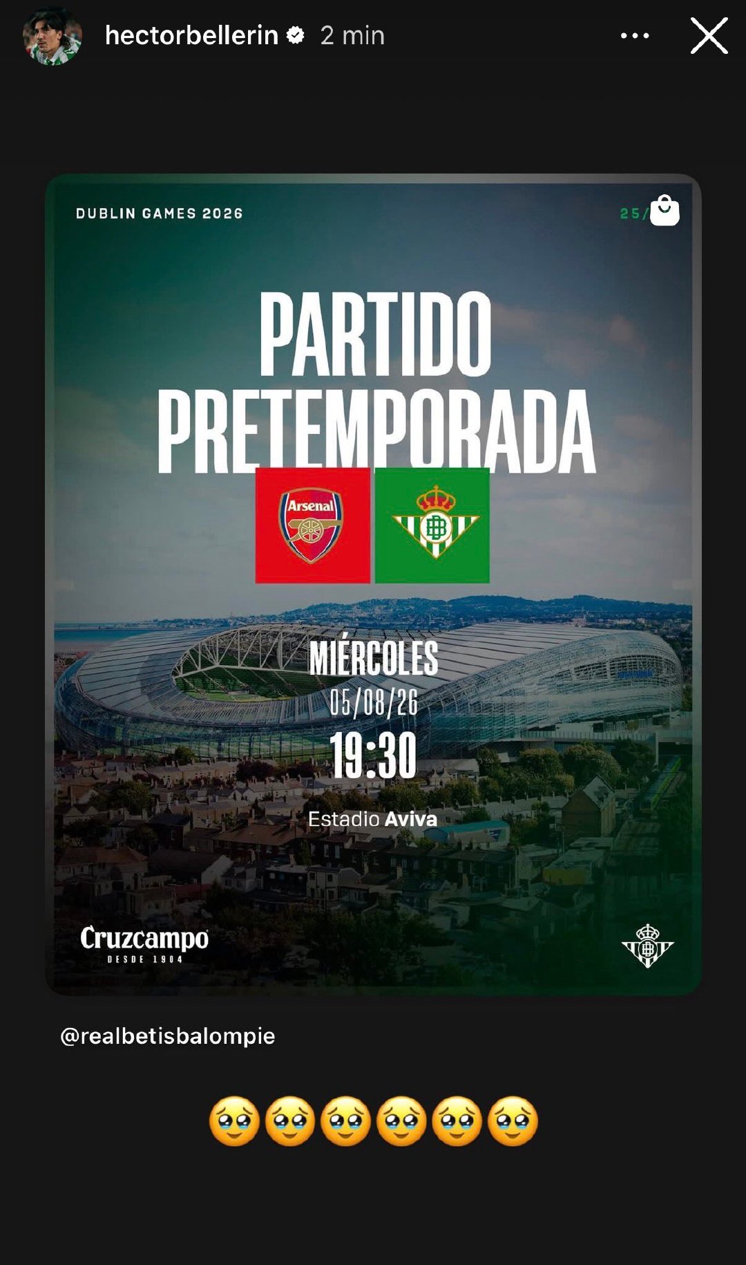 阿森纳官宣季前赛将对阵皇家贝蒂斯✈枪手旧将 贝莱林ins发布动态：😢😢😢?