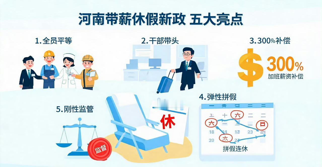 河南要求领导干部要带头休假，推动全员应休尽休、休满休足。一周上四天半。

领导不