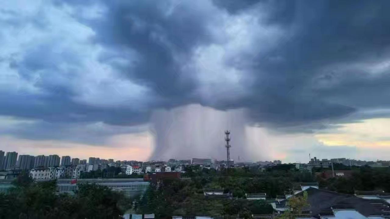 今天嘉兴这雨下的有点奇怪，就集中在科技城这一块。

运气不错，骑摩托车上班，刚走