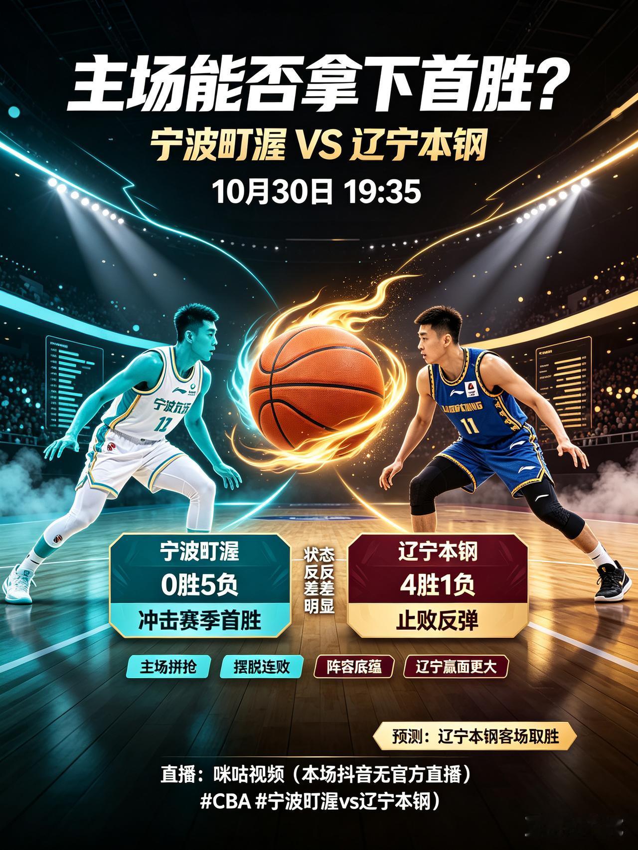 能否拿下赛季首胜？宁波町渥迎战辽宁本钢！
    今天是10月30日，今晚19: