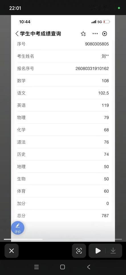 中考成绩787分排名多少。