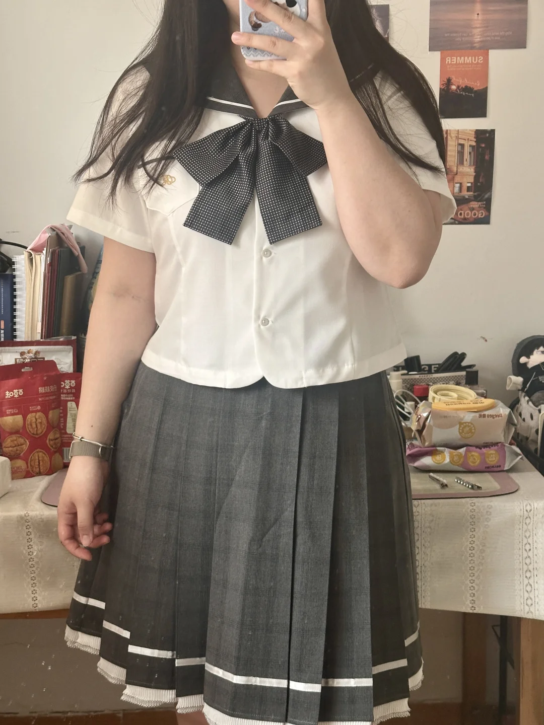 176cm195斤｜大码jk制服穿搭｜穿去看樱花🌸！