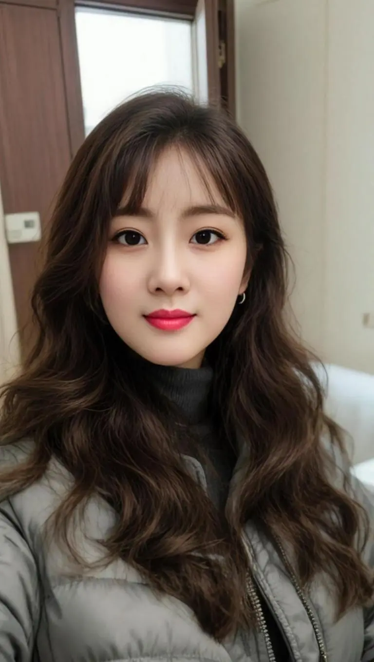 AI冬日卷发自拍 ai创作