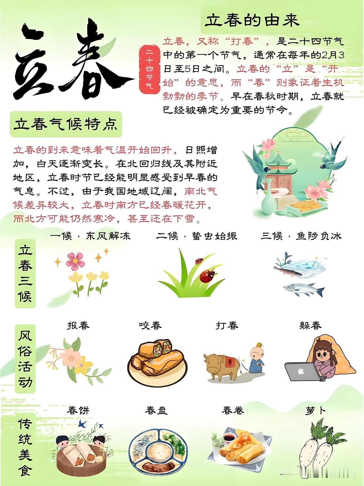 一年之计在于春。立春是二十四节气的第一个节气。《立春古律》云，“从此对花并对景，
