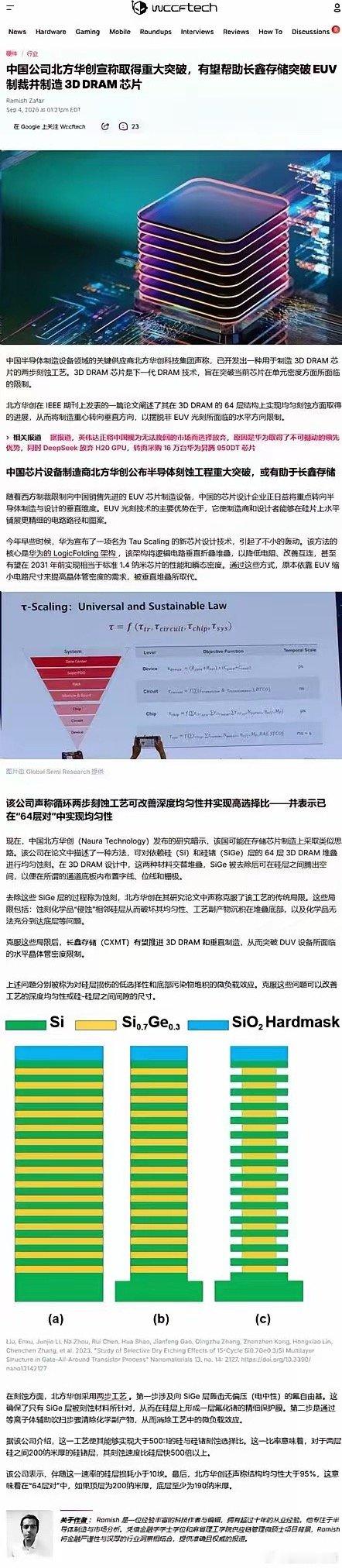 北方华创宣称取得重大突破，有望帮助长鑫存储突破 EUV 制裁并制造 3D DRA