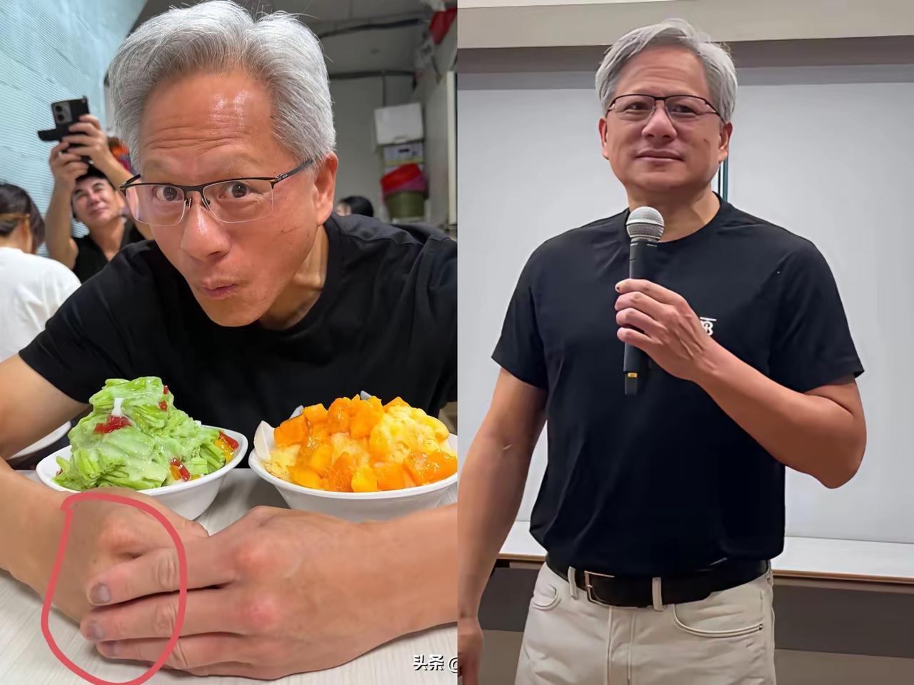 黄仁勋台北夜市吃冰，发黑的指甲却戳中所有人！抵达台北后老黄直奔临江街夜市解馋，手