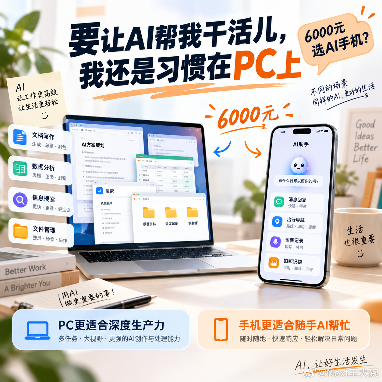 6000元选豆包手机还是其他要让ai帮我干活儿，我还是习惯在pc上。到了这个价位
