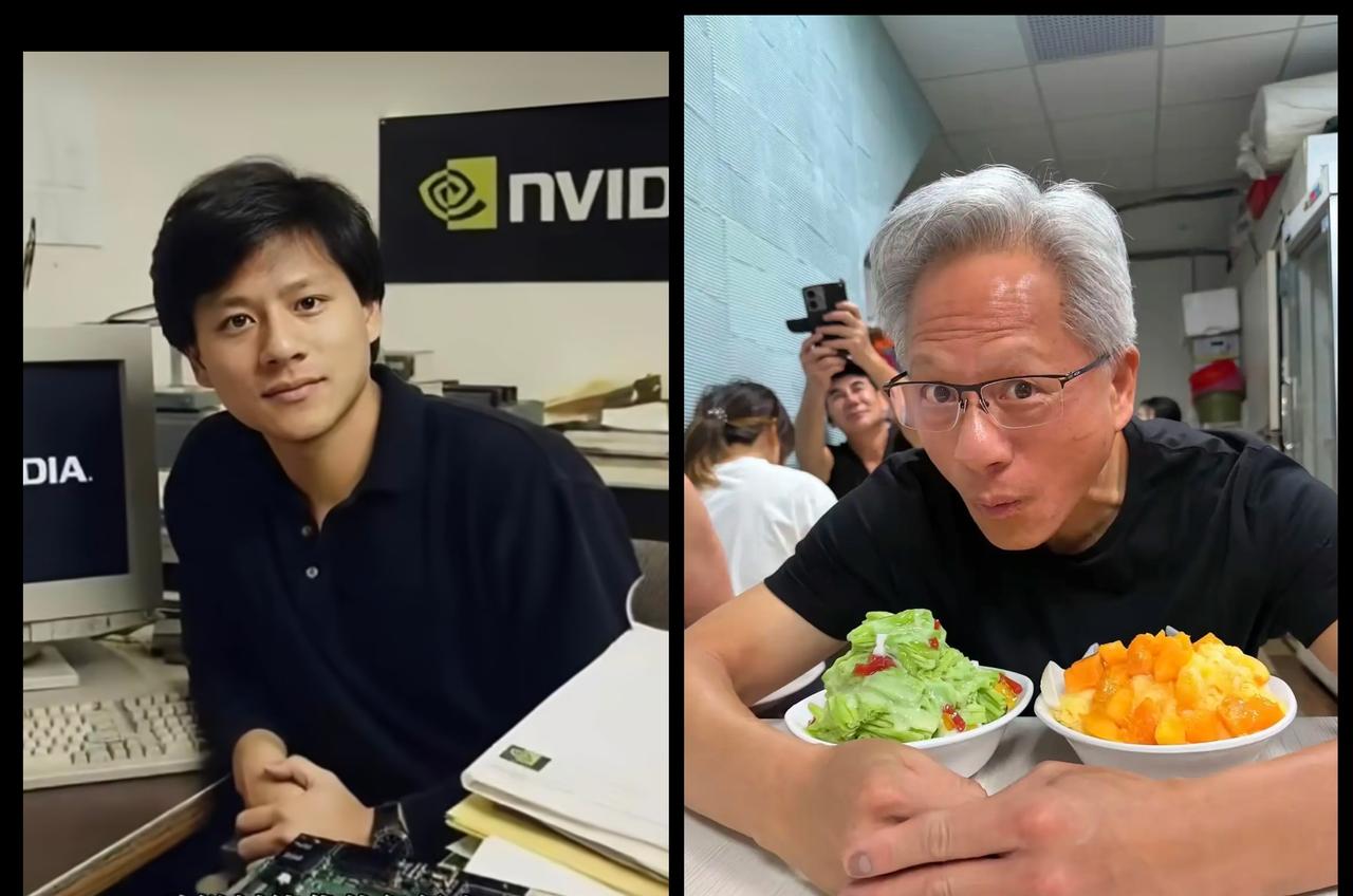 你敢相信，左边这个帅哥是黄仁勋年轻的时候，相貌堂堂，酷似刘德华，没想到爱穿皮衣的