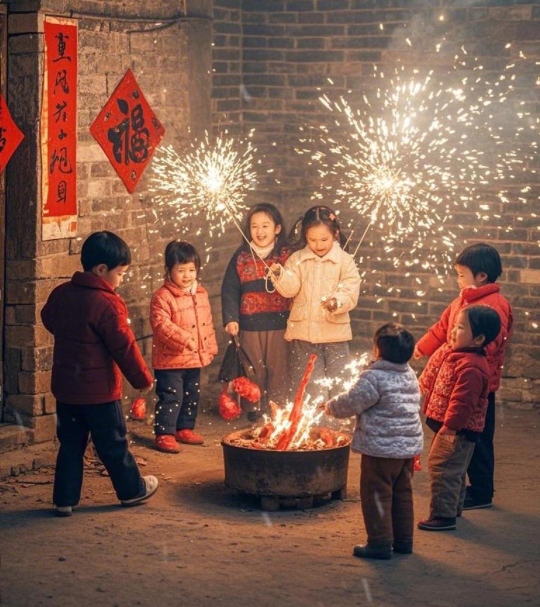 儿时过年很热闹，
噼里啪啦放鞭炮。
吃鱼吃肉穿新衣，
大人小孩都欢笑。
如今过年