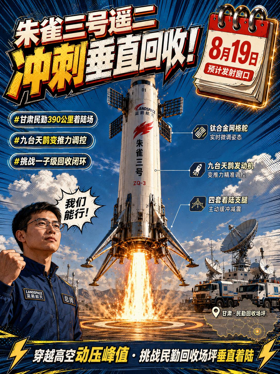朱雀三号遥二发射在即，液氧甲烷可重复使用火箭迎来垂直回收!
我国民营商业航天迎来