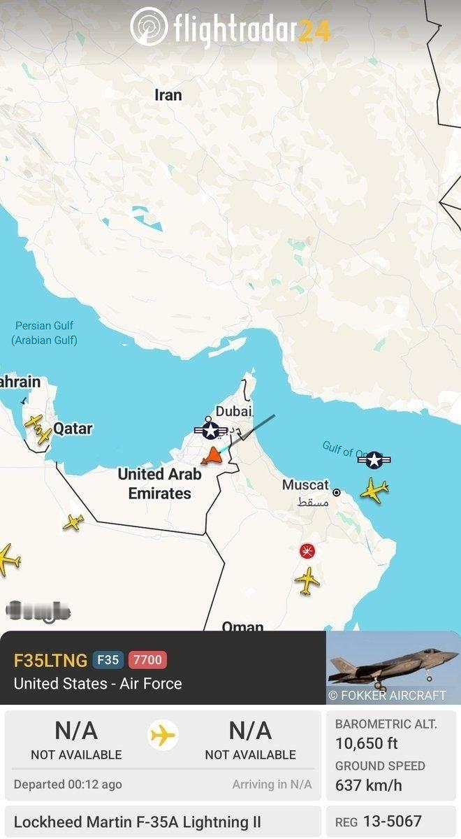 数小时前，美国空军 F-35 在霍尔木兹海峡伊朗南部上空飞行时被发现发出紧急代码