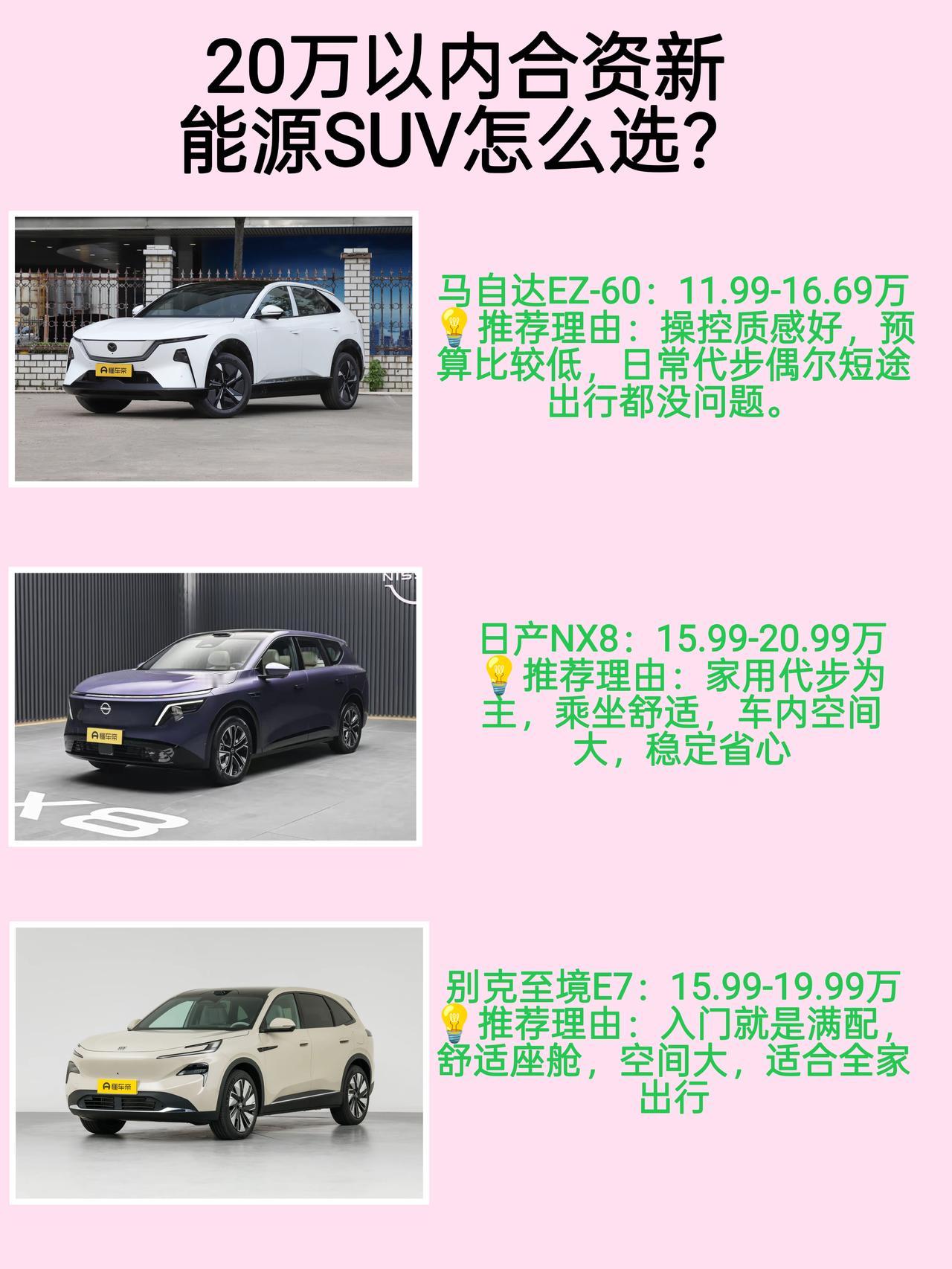 现在合资品牌在新能源这个赛道也开始发力了，其中马自达EZ－60，日产NX8和别克