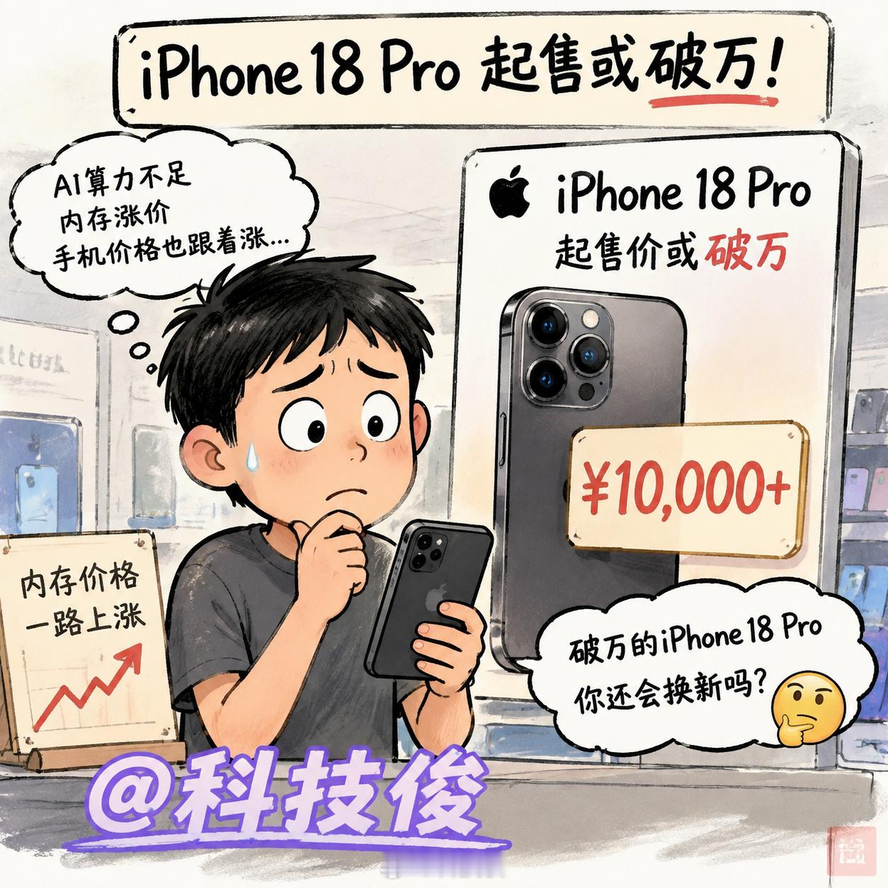 iPhone18Pro起售或破万看来AI算力不足导致内存涨价不光影响了国产手机的