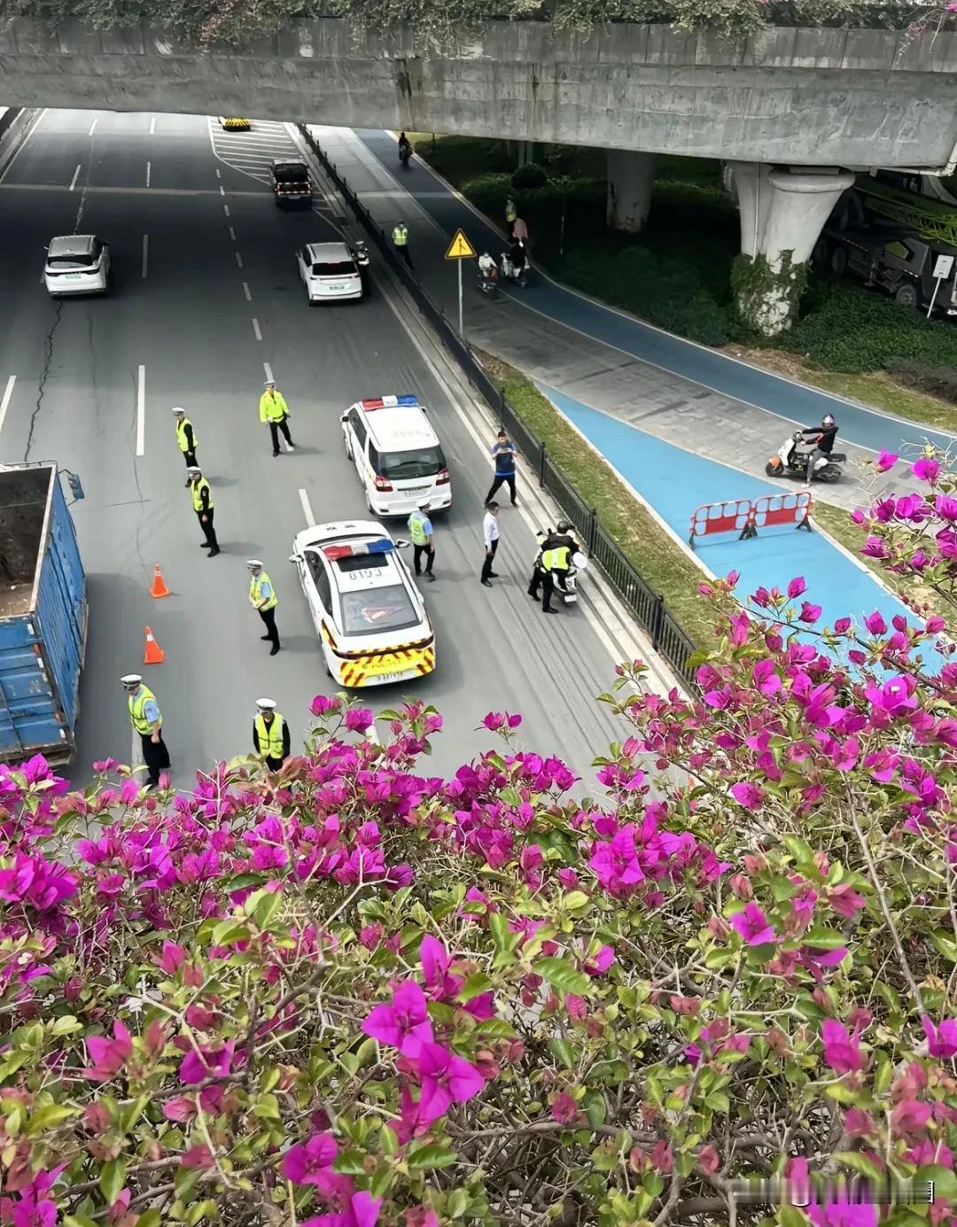 热心街坊报料，今天(11月3日)下午黄埔东路南岗佳纷天地附近查电动车，走机动车道