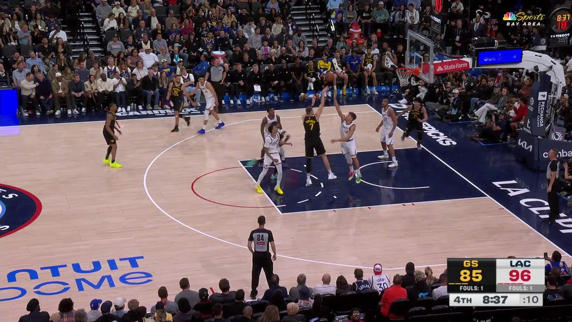 波尔津吉斯跳投得分✌️勇士88:99快船。勇士vs快船