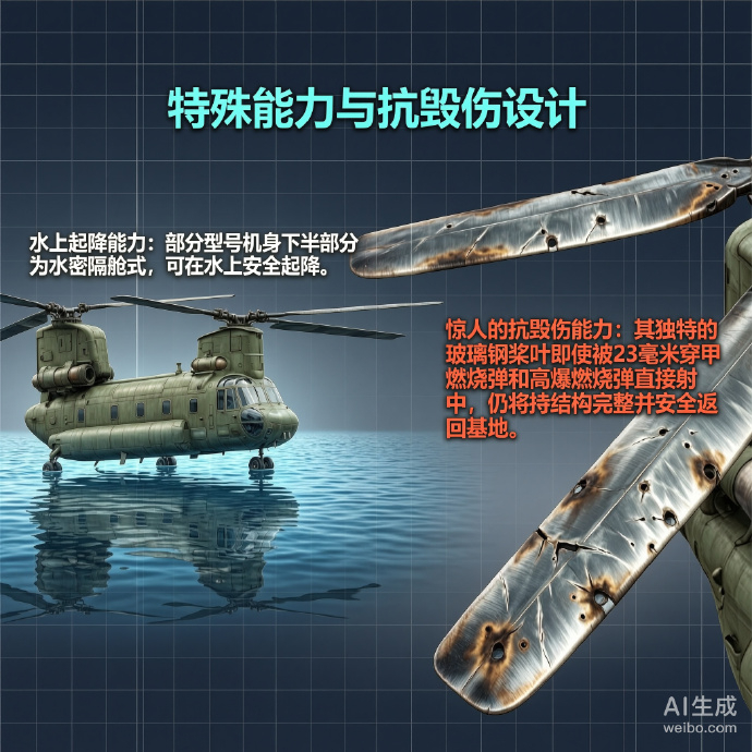 军事ai新视野 CH-47“支奴干”运输直升机［美］机长：30.1米主旋翼直径：