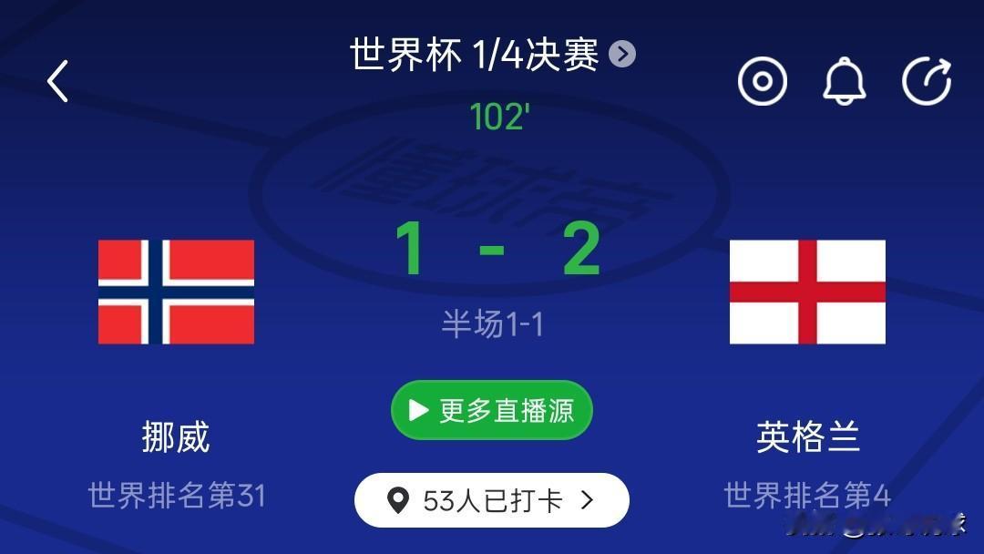 英格兰队进球了！英格兰队2-1反超，加时赛第3分钟，来自贝林厄姆的进球。英格兰2