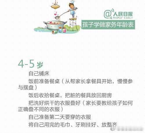 【动手动脑智力好】儿童家务年龄对照表，转给爸妈们！ 