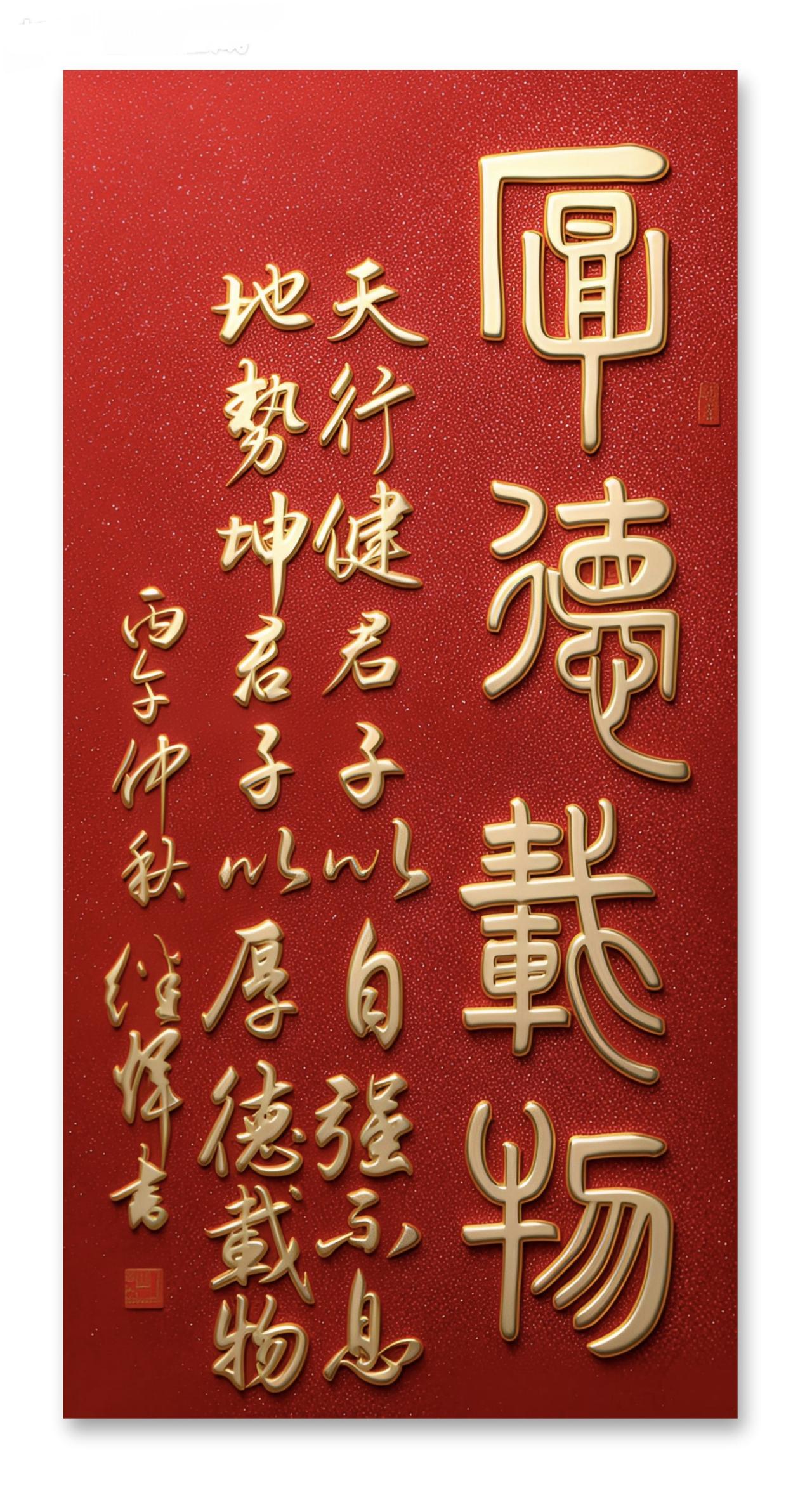 今儿分享手写篆书的“厚德载物”四字，品着格外有韵味。
篆书要讲究线条的圆浑厚实，