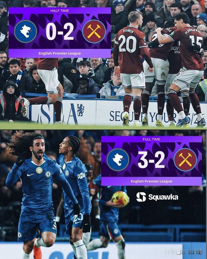 踢不过就打！！！在今天凌晨结束的英超联赛切尔西与西汉姆的比赛中，赛后双方爆发大规