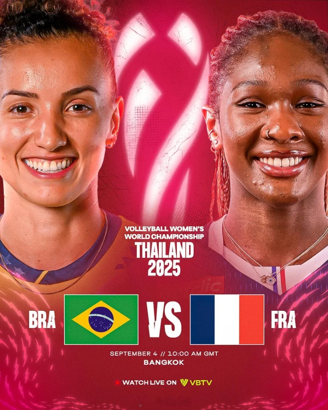 2025女排世锦赛 四分之一决赛巴西女排vs法国女排 的比赛北京时间18:00开