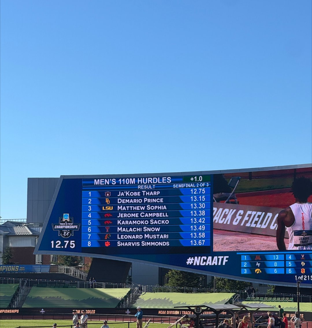 NCAA锦标赛110米栏，贾克比·萨普12秒75（+1.0）打破2012年梅里特