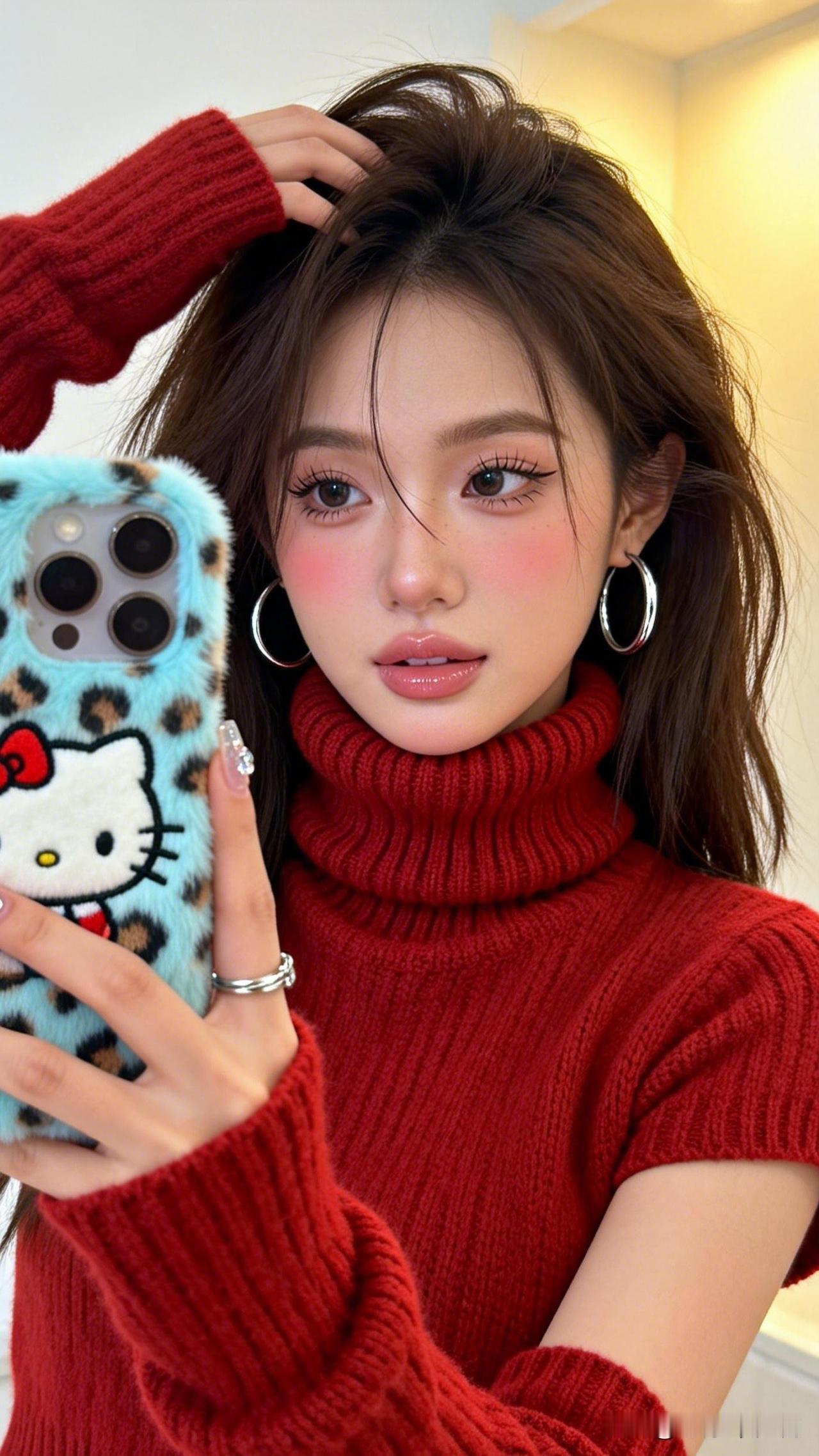 红衣照影，岁月如梭。分享一张最近随手拍的照片 冬日穿搭指南：红色高领毛衣+Hel