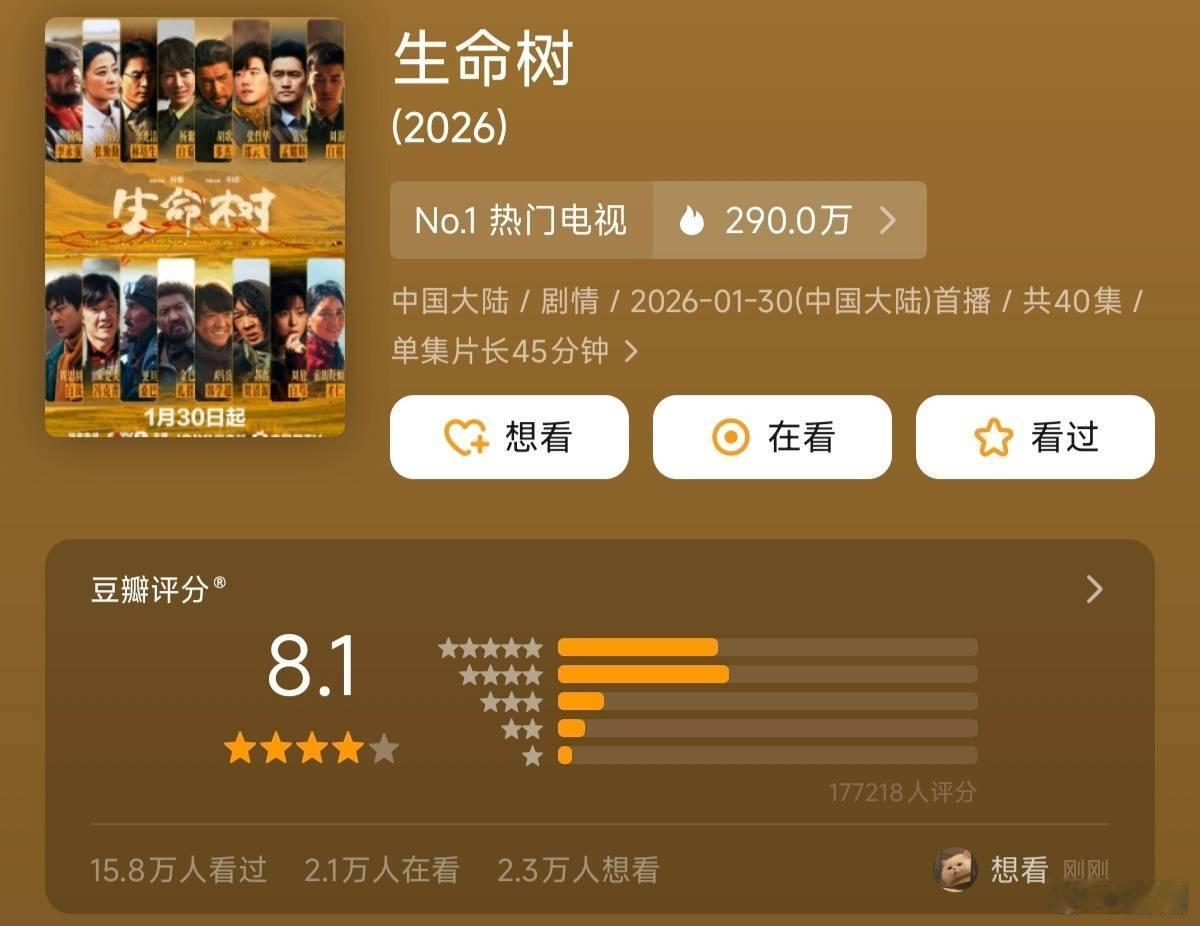 生命树 开分盘活了半个内娱，开分20小时，从17w+人评分到21w+人，怒涨4万