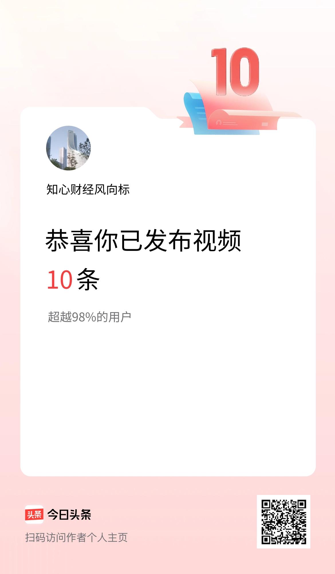 我在头条累计视频投稿10个