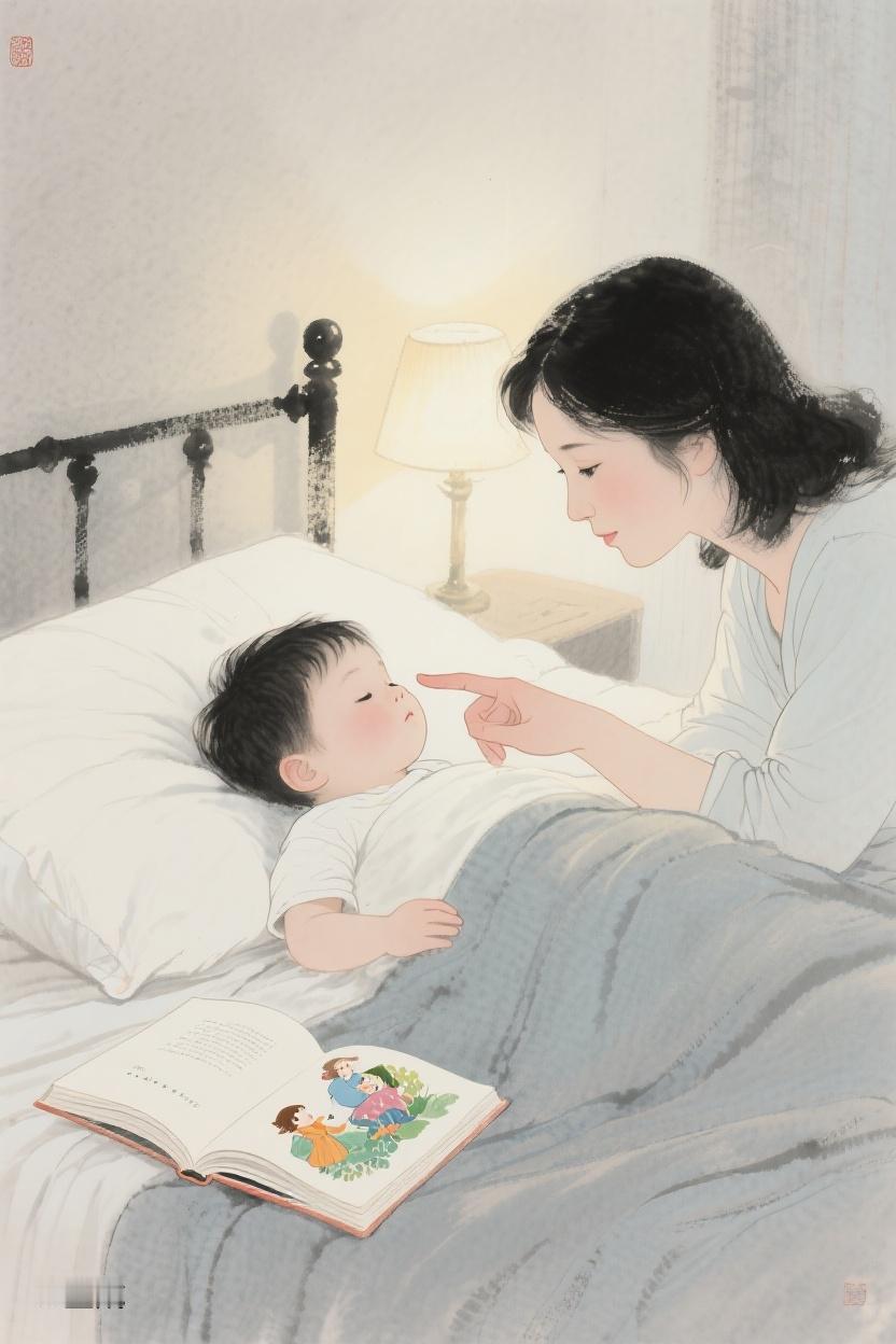 #AI随心绘#在这温馨小床，书轻翻梦轻漾，时光在此刻定格，静静感受爱与安谧的细流