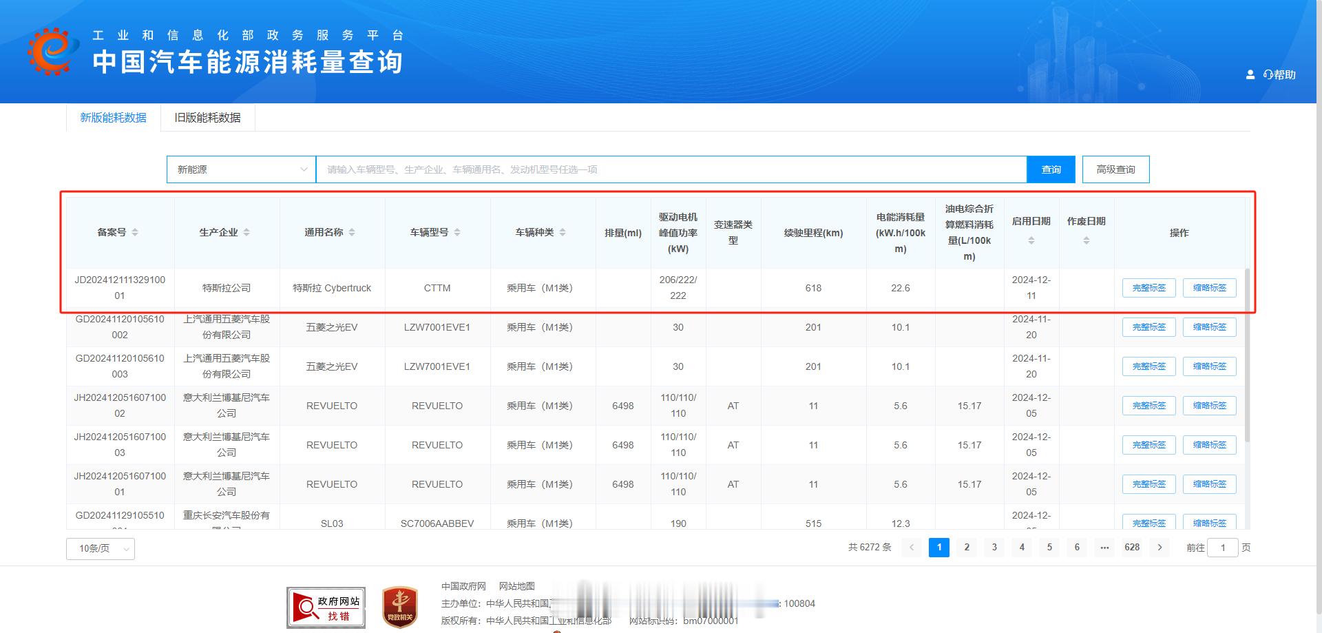 特斯拉 Cybertruck 今日完成了工信部的能源消耗量测算申报。- 车辆种类