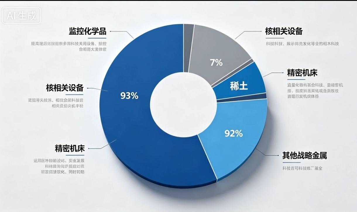原来，稀土在两用物项管制的比例居然只有7%，看来我们也有大量的可以卡西方脖子的产