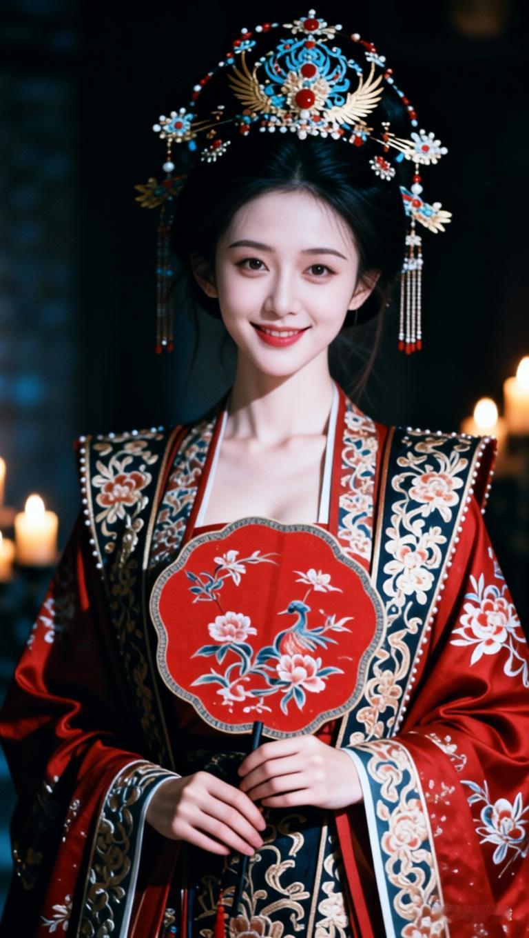 你喜欢哪一种气质的美人? 穿越千年的美丽，红衣美人手持团扇，惊艳了时光。