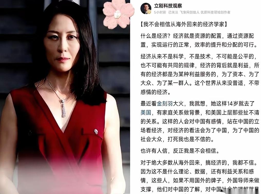 最近那个海归金刻羽和项立刚的事，吵翻了。

其实项立刚就说了一句大白话，一句就把