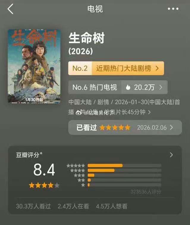 杨紫生命树豆瓣涨到8.4分杨紫生命树豆瓣评分涨至8.4分 杨紫生命树豆瓣评分涨到