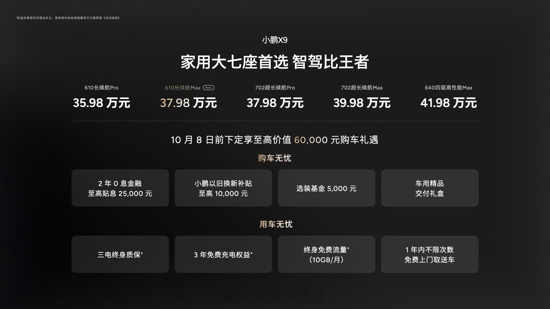 全新小鹏X9 610 长续航Max版，售价37.98万元[举手]是不是很超值！这