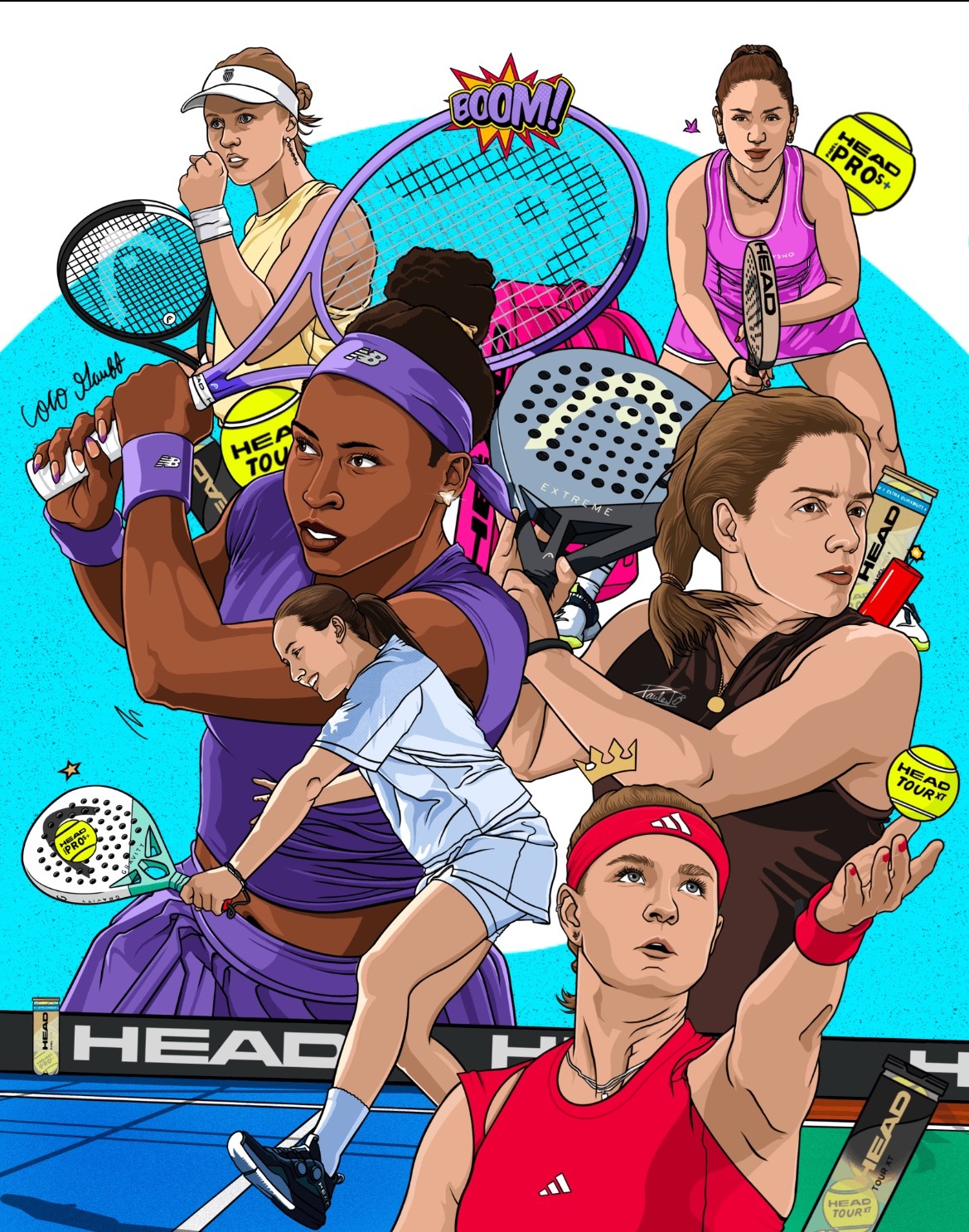 网球talking大会运动场上闪耀的她体育大赏 发布旗下女球员代表卡通形象海报，