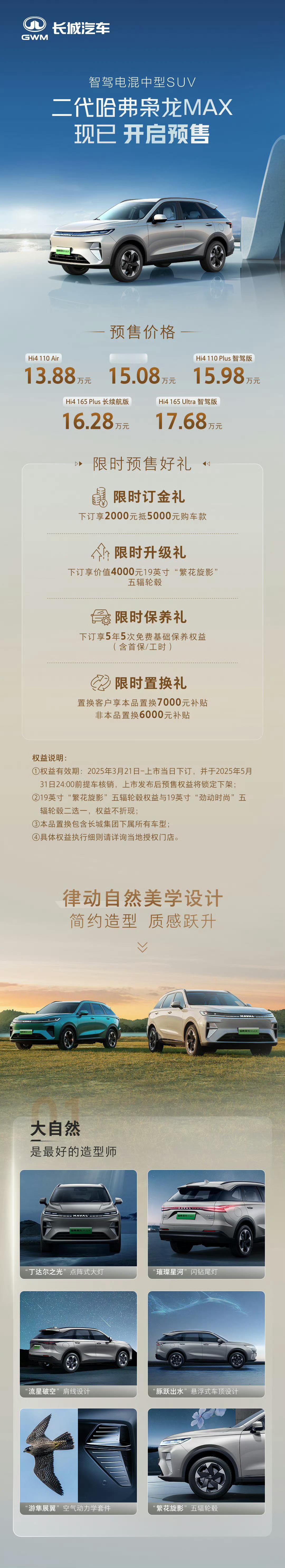 哈弗二代哈弗枭龙MAX预售价13.88万-17.68万元，全民电四驱，配置杠杠的