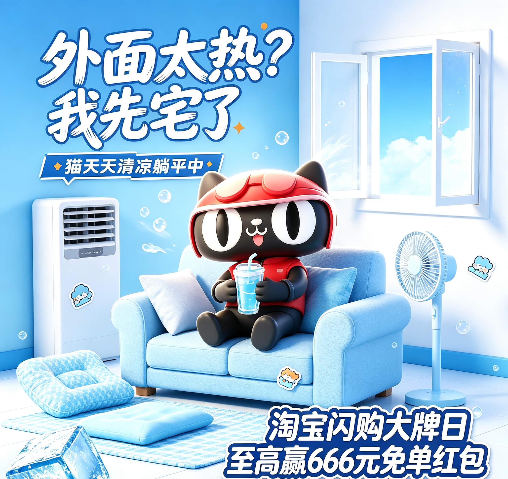 上海对高温的准备还是太充分了最近路过街角发现多了个小屋，进去一看居然是淘宝闪购大