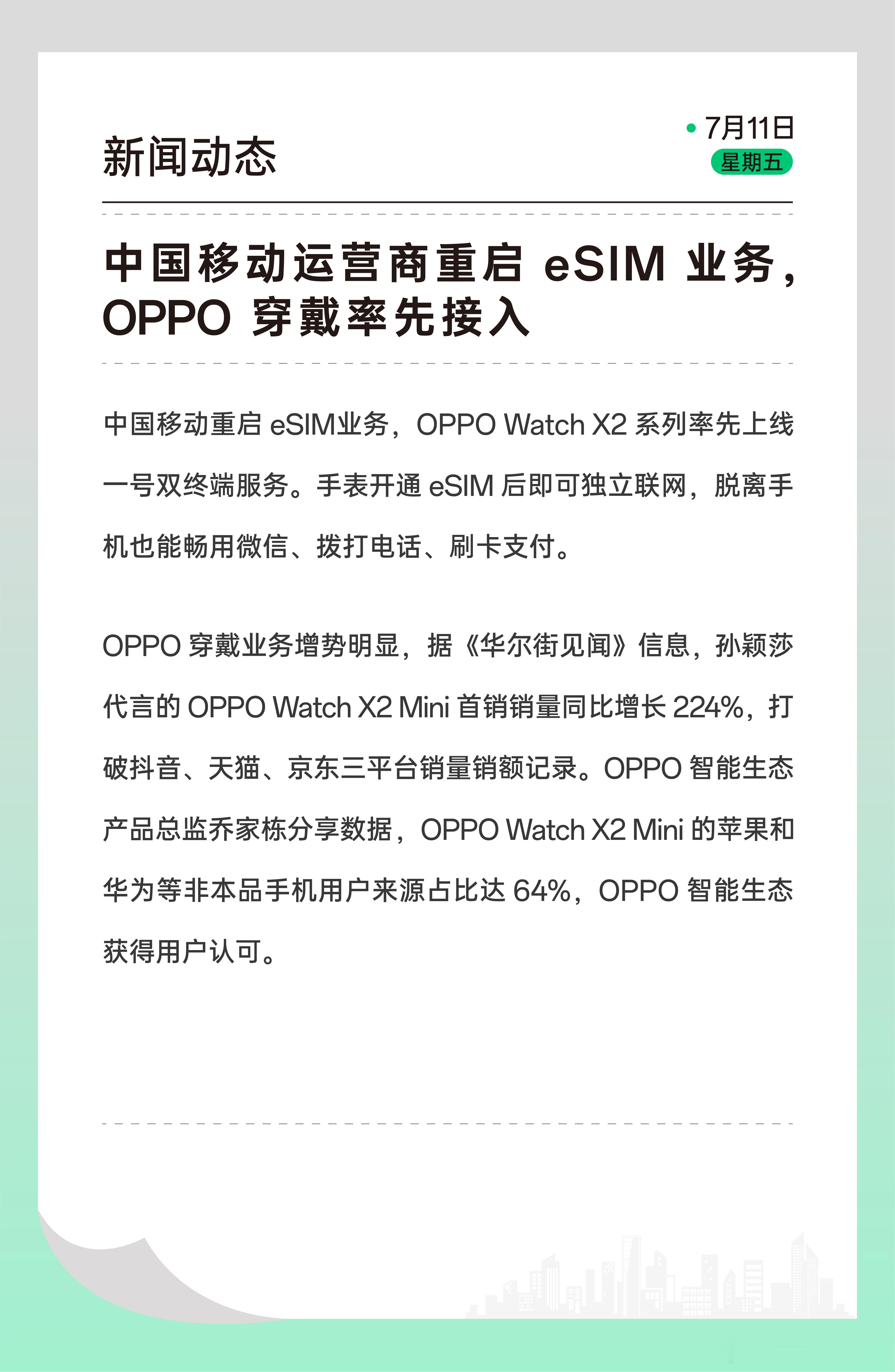 OPPO Watch X2支持 eSIM了！中国移动重启eSIM业务，OPPO 