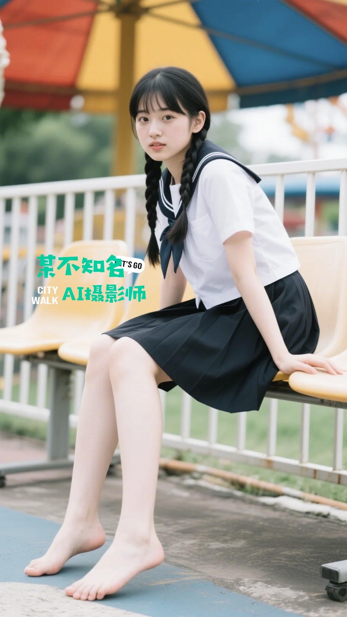 AI摄影游乐园里的美女。