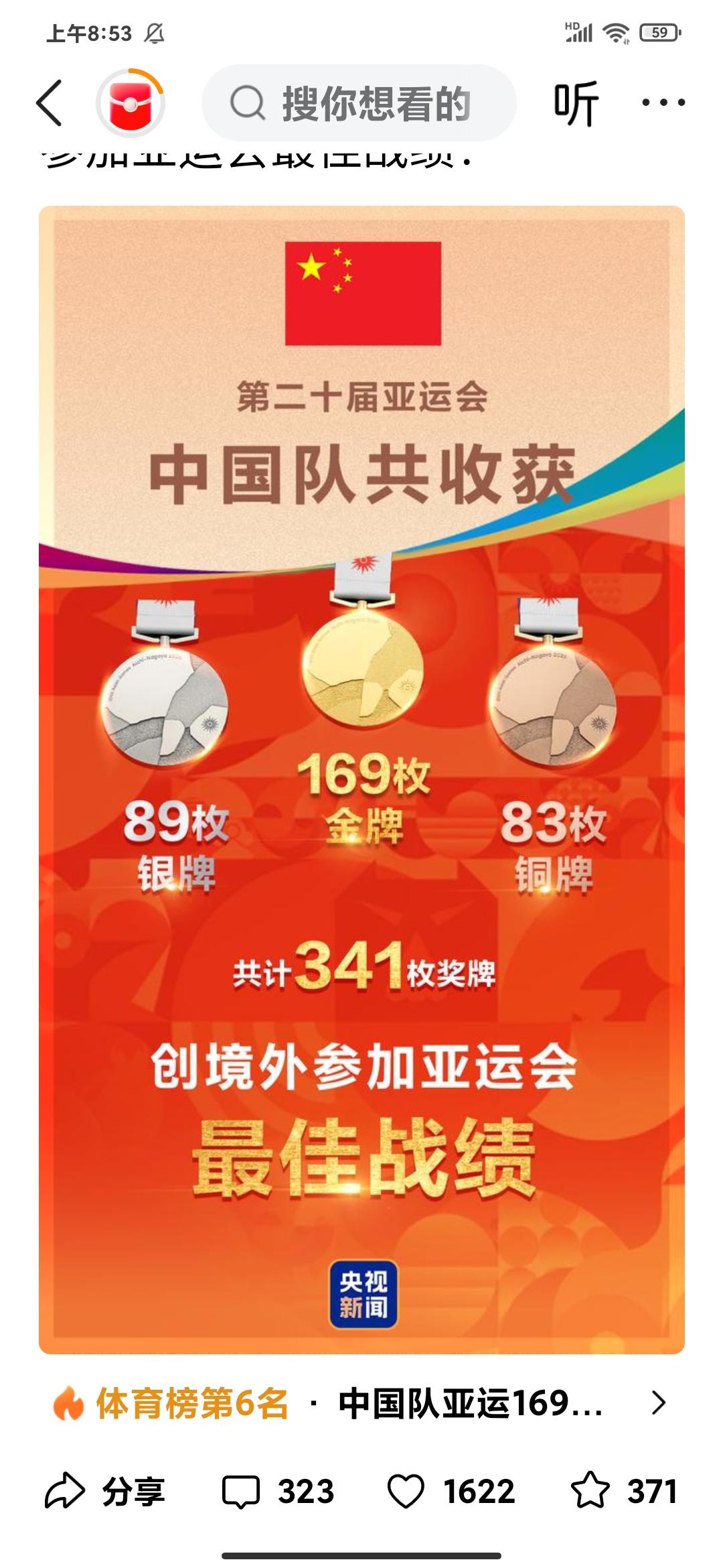 [赞][祈祷][玫瑰]亚运会今日闭幕。中国🇨🇳体育军团荣获169金，89银，