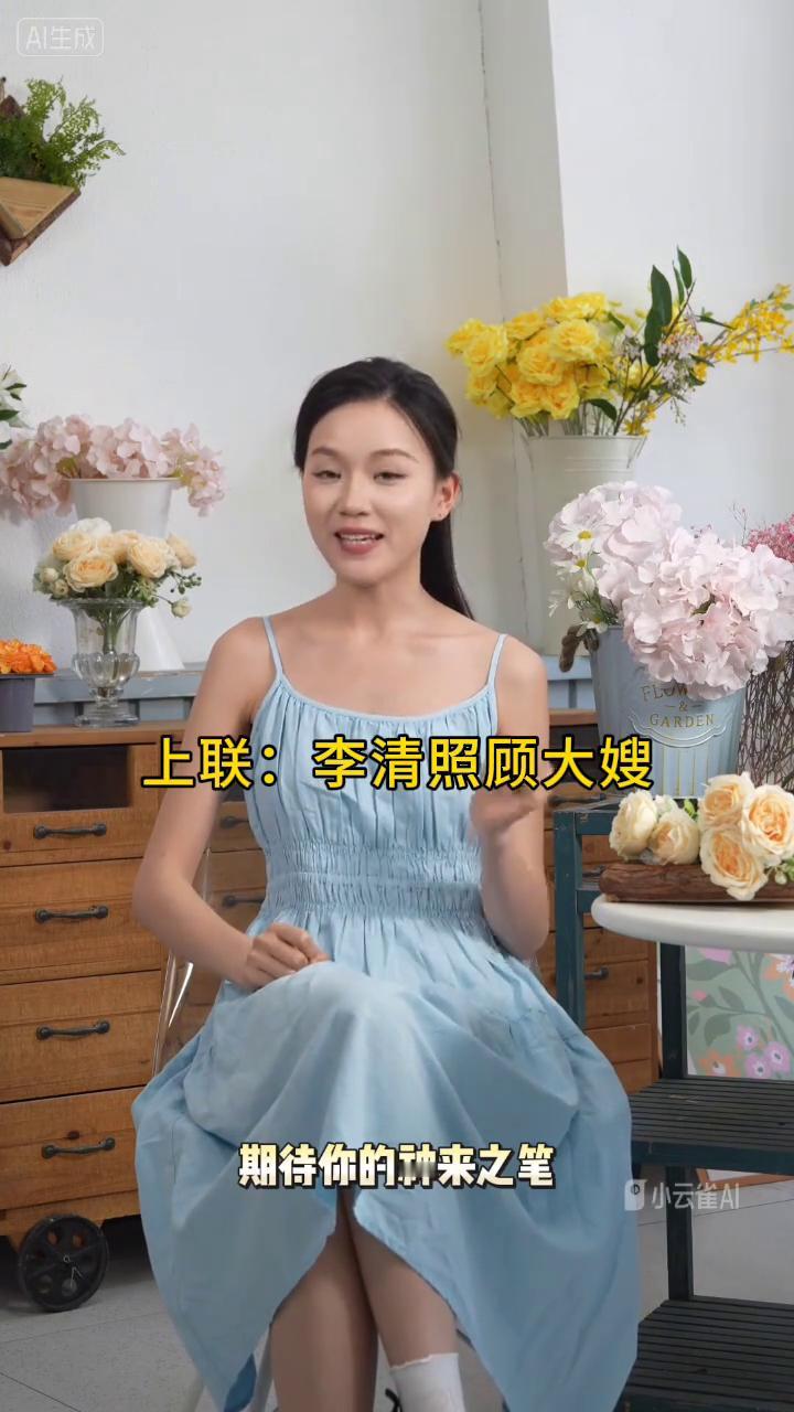 上联：李清照顾大嫂。
哈喽各位文笔高手，今天来个有趣的挑战。上联是"李清照顾大嫂