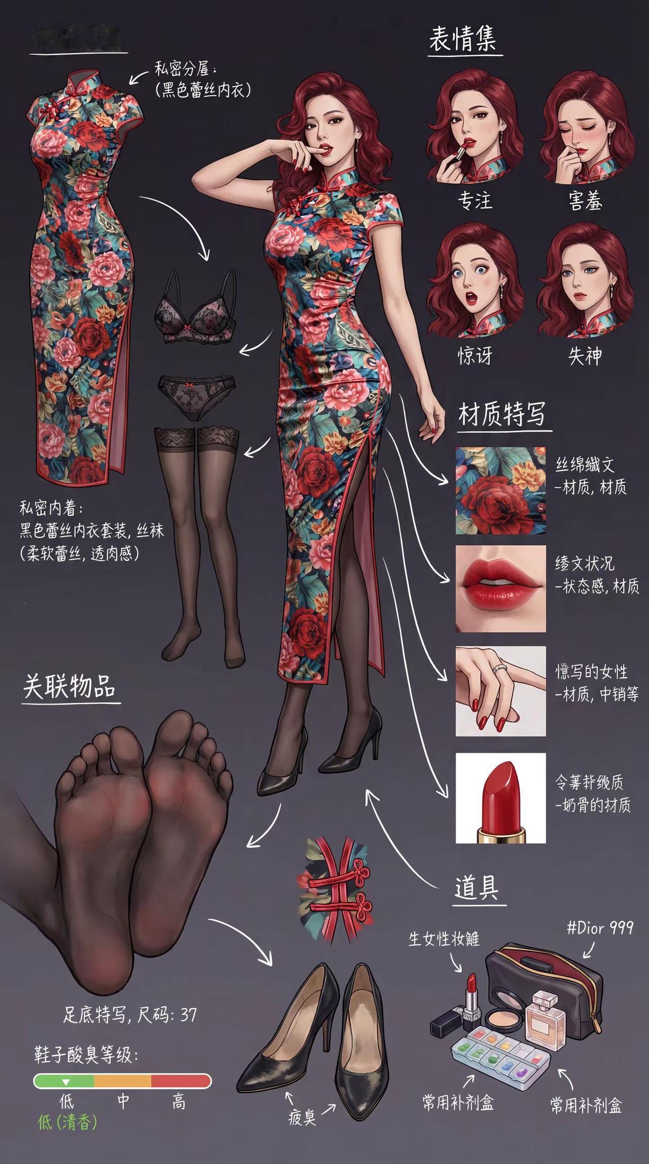 旗袍美人穿搭图解。看美女 古装国风 旗袍穿搭 美女