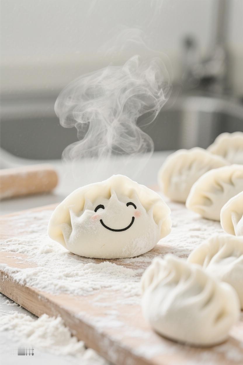AI随心绘热气腾腾的饺子，在厨房氤氲的烟火中，似生活的温暖与希望在悄然绽放🎈