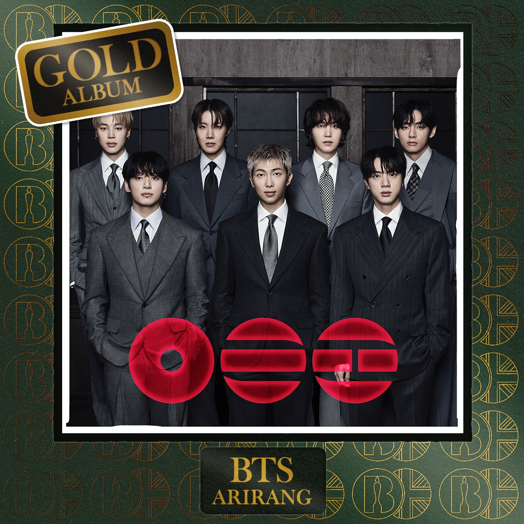BTS《ARIRANG》获得🇬🇧英国BRIT📀黄金唱片认证，销量突破1️⃣