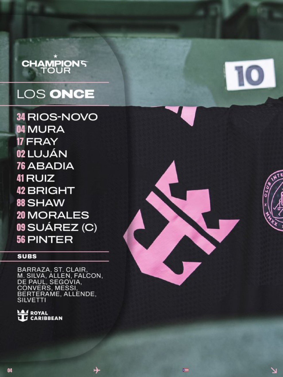 梅西今天坐在替补席上。官方阵容： 