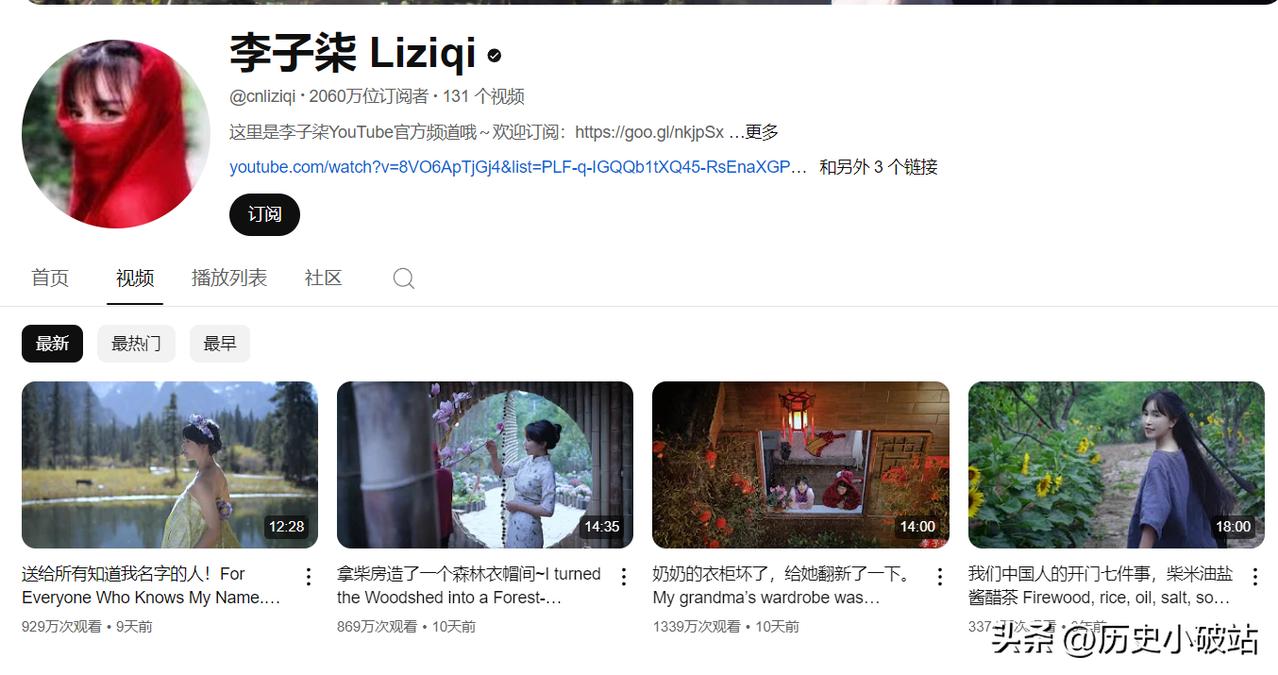 我一直知道李子柒在外网特别火，华人第一油管主，但是从来没有仔细看她的播放量，今天