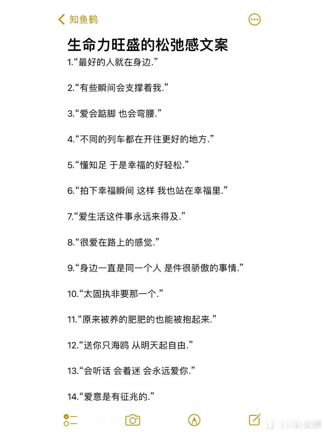 生命力旺盛的松弛感文案  1.“最好的人就在身边.” 2.“有些瞬间会支撑着我.