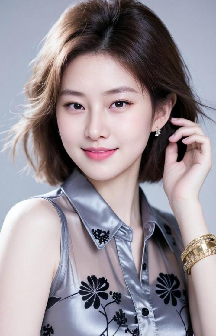 这位美女穿着时尚的衬衫，真好看！